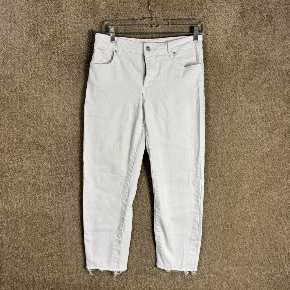 NYDJ Jeans Womens 6 White Ankle Raw Hem Stretch Denim High Rise Crop‎ Pants